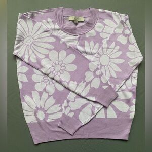LOFT  size XS Lavender Floral Crewneck Sweater